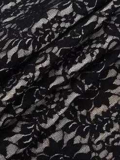 Robe longue pour femme en dentelle noire superposée - Robe dos nu à bretelles et doublure nude - Robe de soirée moulante et sexy 2026