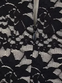 Robe longue pour femme en dentelle noire superposée - Robe dos nu à bretelles et doublure nude - Robe de soirée moulante et sexy 2026