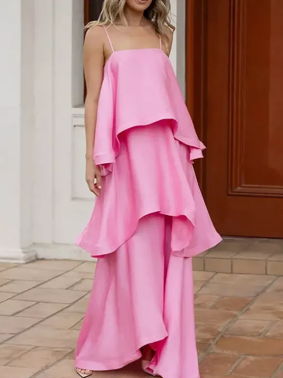 Robe longue sans manches à bretelles décolleté sexy style bohème jaune pour une soirée en amoureux