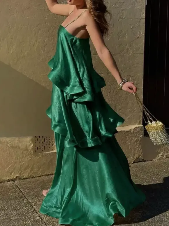 Robe longue sans manches à bretelles décolleté sexy style bohème jaune pour une soirée en amoureux