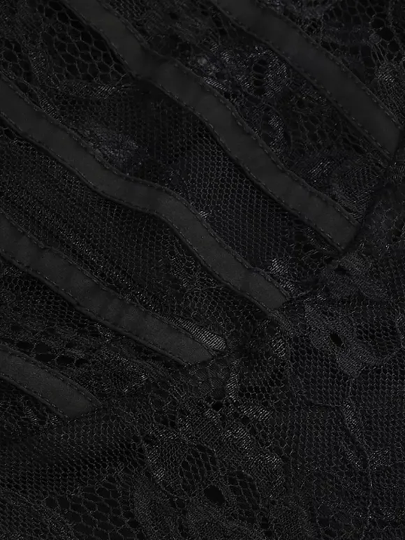 Robe longue sexy en fausse fourrure et dentelle pour femme - Body bustier noir sans bretelles avec jupe transparente - Soirée d'été 2026
