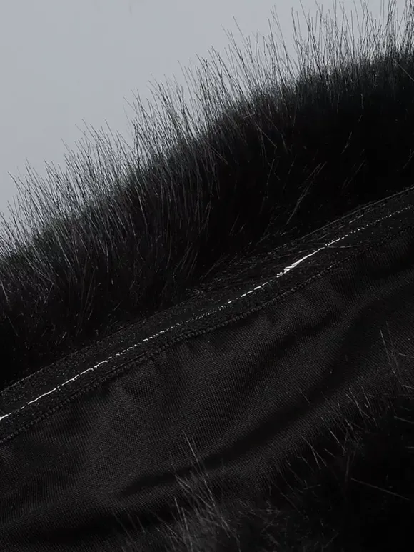 Robe longue sexy en fausse fourrure et dentelle pour femme - Body bustier noir sans bretelles avec jupe transparente - Soirée d'été 2026