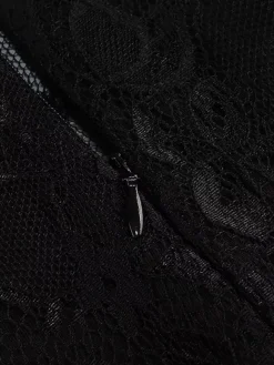 Robe longue sexy en fausse fourrure et dentelle pour femme - Body bustier noir sans bretelles avec jupe transparente - Soirée d'été 2026