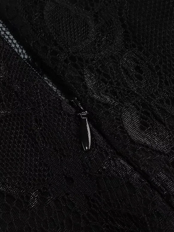 Robe longue sexy en fausse fourrure et dentelle pour femme - Body bustier noir sans bretelles avec jupe transparente - Soirée d'été 2026