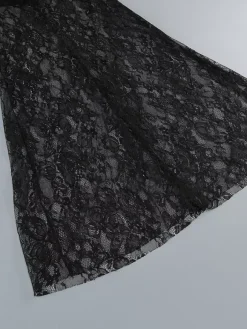 Robe longue sexy en fausse fourrure et dentelle pour femme - Body bustier noir sans bretelles avec jupe transparente - Soirée d'été 2026