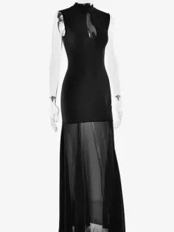 Robe longue sirène élégante à col montant et découpe en forme de goutte pour femme 2026