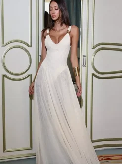 Robe longue transparente pour femme - Body sexy en maille patchwork à col V - Robe fluide - Été Beach Club 2026