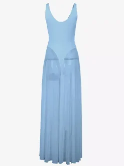 Robe longue transparente pour femme - Body sexy en maille patchwork à col V - Robe fluide - Été Beach Club 2026