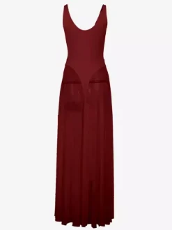 Robe longue transparente pour femme - Body sexy en maille patchwork à col V - Robe fluide - Été Beach Club 2026
