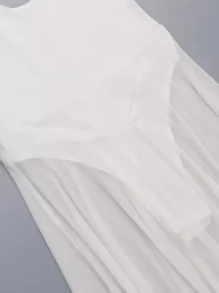 Robe longue transparente pour femme - Body sexy en maille patchwork à col V - Robe fluide - Été Beach Club 2026