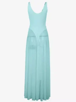 Robe longue transparente pour femme - Body sexy en maille patchwork à col V - Robe fluide - Été Beach Club 2026