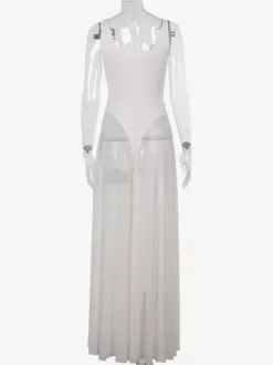 Robe longue transparente pour femme - Body sexy en maille patchwork à col V - Robe fluide - Été Beach Club 2026