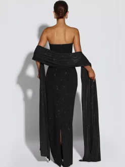 Robe longue tube à paillettes pour femme - Robe moulante dos nu sexy avec foulard - Tenue de soirée d'été 2026