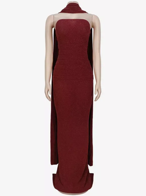 Robe longue tube à paillettes pour femme - Robe moulante dos nu sexy avec foulard - Tenue de soirée d'été 2026