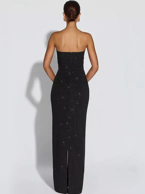 Robe longue tube à paillettes pour femme - Robe moulante dos nu sexy avec foulard - Tenue de soirée d'été 2026