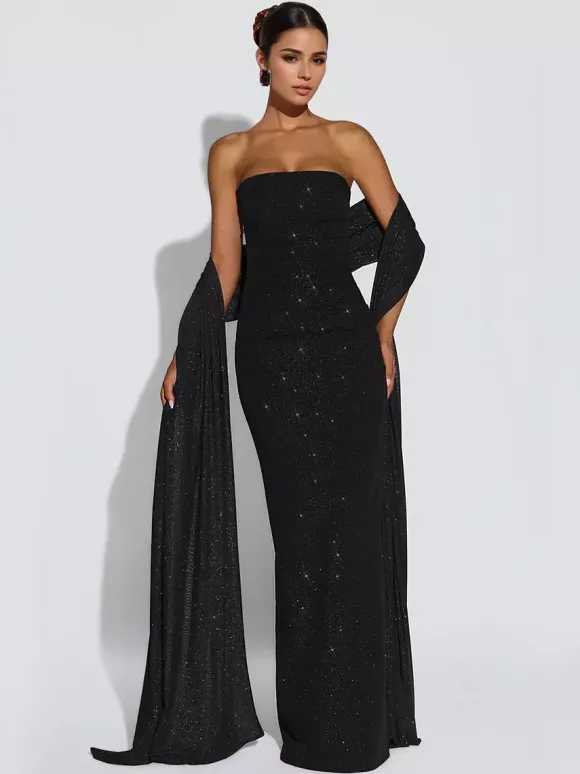 Robe longue tube à paillettes pour femme - Robe moulante dos nu sexy avec foulard - Tenue de soirée d'été 2026