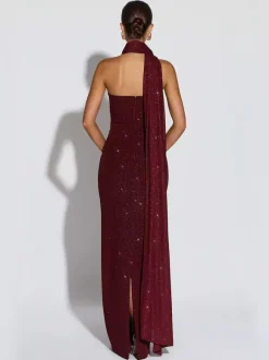 Robe longue tube à paillettes pour femme - Robe moulante dos nu sexy avec foulard - Tenue de soirée d'été 2026