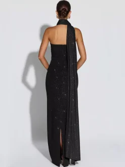 Robe longue tube à paillettes pour femme - Robe moulante dos nu sexy avec foulard - Tenue de soirée d'été 2026