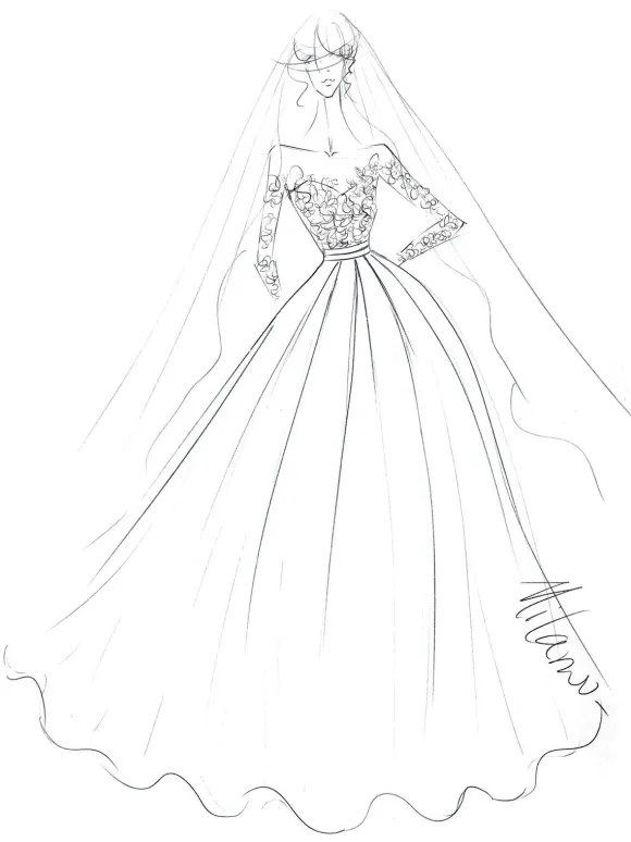 Robe mariée col rond en dentelle manche longue floral jupe évasé à traîne Robe de mariée