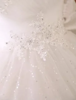 Robe mariée princesse col rond en dentelle dos nu à laçage jupe évasée en dentelle pailleté robe de mariée