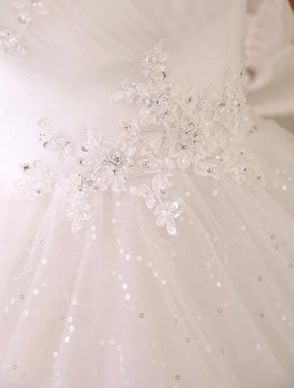 Robe mariée princesse col rond en dentelle dos nu à laçage jupe évasée en dentelle pailleté robe de mariée