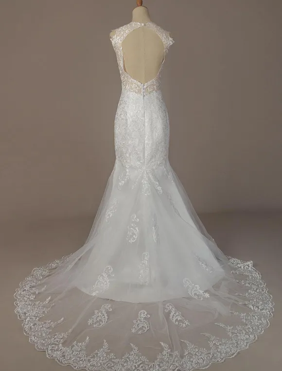 Robe mariée sirène à bretelle en dentelle dos nu à traîne Robe de mariée