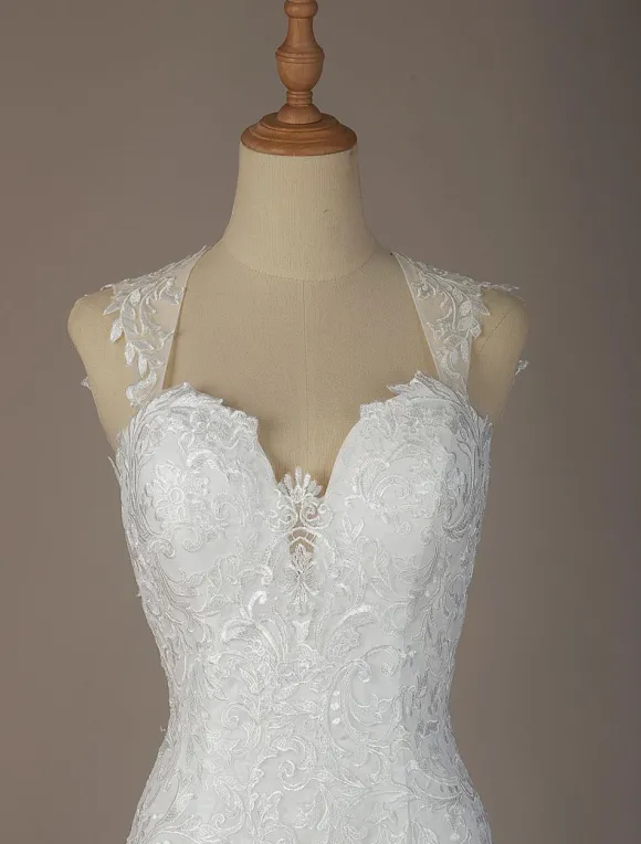 Robe mariée sirène à bretelle en dentelle dos nu à traîne Robe de mariée