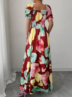 Robe maxi à imprimé floral et col carré pour femme élégante et parfaite pour l'été