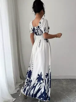 Robe maxi à imprimé floral et col carré pour femme élégante et parfaite pour l'été