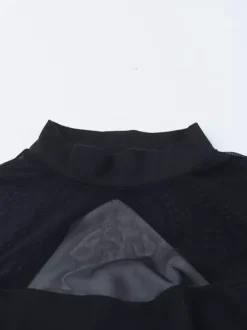 Robe maxi femme à fente haute et manches en résille - Robe moulante noire sexy dos nu - Tenue de soirée gothique 2026