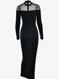 Robe maxi moulante à manches longues et col montant en patchwork de velours et de maille pour femme 2026
