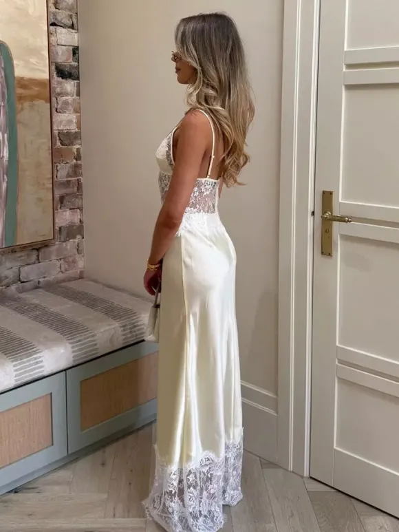 Robe maxi orange dos nu à volants sans manches à bretelles pour femme