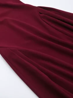 Robe midi à col carré pour femme - Robe plissée rétro trapèze - Idéale pour un cocktail de printemps 2026