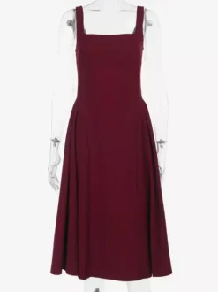 Robe midi à col carré pour femme - Robe plissée rétro trapèze - Idéale pour un cocktail de printemps 2026