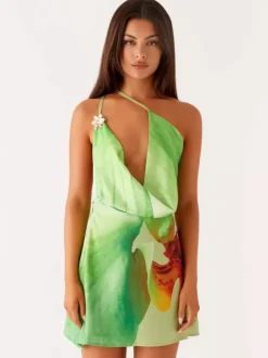 Robe midi à imprimé floral dos nu lacé en mousseline chic avec col orné sans manches