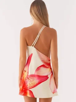 Robe midi à imprimé floral dos nu lacé en mousseline chic avec col orné sans manches