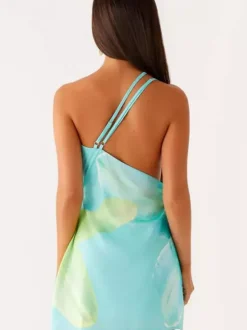 Robe midi à imprimé floral dos nu lacé en mousseline chic avec col orné sans manches