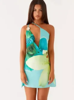 Robe midi à imprimé floral dos nu lacé en mousseline chic avec col orné sans manches