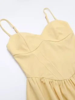 Robe midi corset pour femme - Robe d'été à fines bretelles style cottagecore - Robe d'invitée pour un mariage champêtre d'été 2026