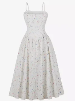 Robe midi d'été à bretelles fines et imprimé floral pour femme 2026