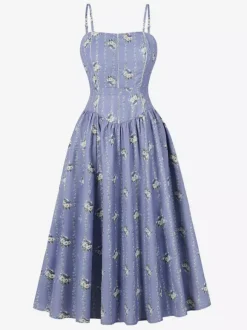 Robe midi d'été à bretelles fines et imprimé floral pour femme 2026