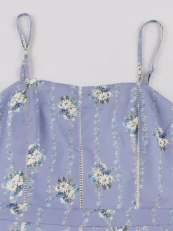 Robe midi d'été à bretelles fines et imprimé floral pour femme 2026