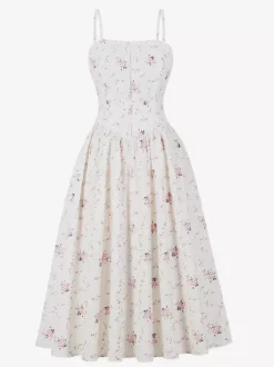 Robe midi d'été à bretelles fines et imprimé floral pour femme 2026