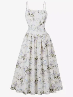 Robe midi d'été à bretelles fines et imprimé floral pour femme 2026