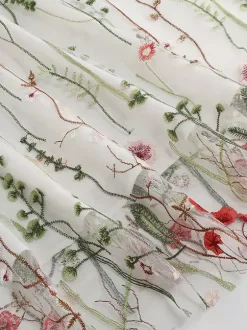 Robe midi fleurie vintage années 1950 pour femme - Robe de bal trapèze à manches courtes volantées en tulle brodé - Idéale pour un mariage d'été 2026