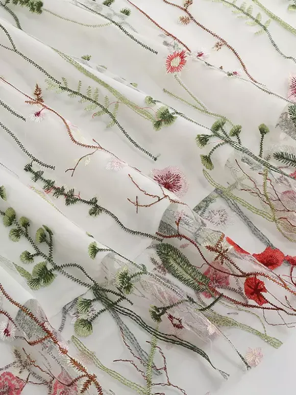 Robe midi fleurie vintage années 1950 pour femme - Robe de bal trapèze à manches courtes volantées en tulle brodé - Idéale pour un mariage d'été 2026