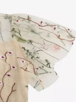 Robe midi fleurie vintage années 1950 pour femme - Robe de bal trapèze à manches courtes volantées en tulle brodé - Idéale pour un mariage d'été 2026