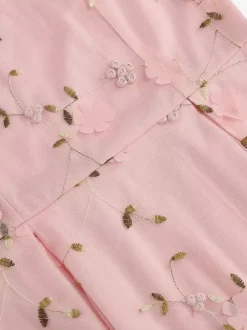 Robe midi fleurie vintage années 1950 pour femme - Robe de bal trapèze en tulle brodé et col illusion - Idéale pour un cocktail d'été 2026