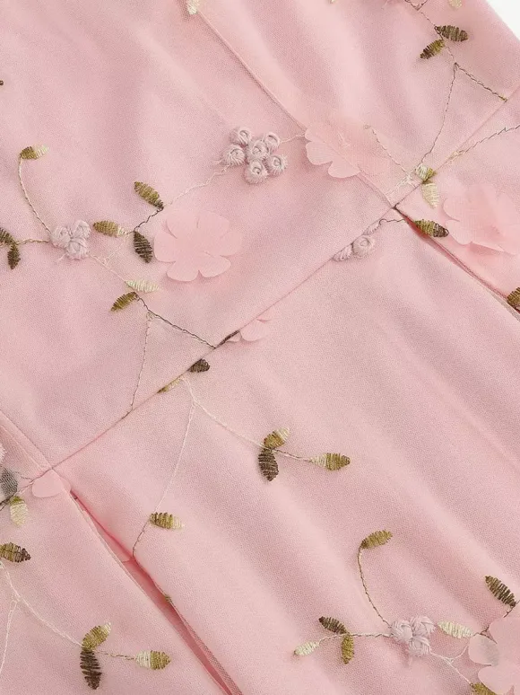 Robe midi fleurie vintage années 1950 pour femme - Robe de bal trapèze en tulle brodé et col illusion - Idéale pour un cocktail d'été 2026