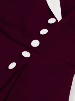 Robe midi élégante à revers rétro et boutons latéraux coupe ajustée et évasée pour femme (collection 2026)